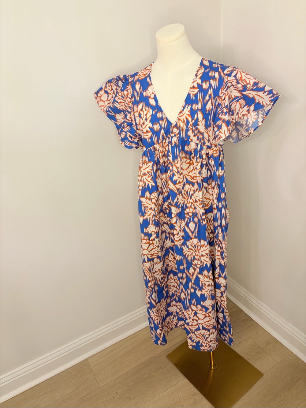 NWT Anthropologie Maeve Printed Flutter-Sleeve Dress Size Xs